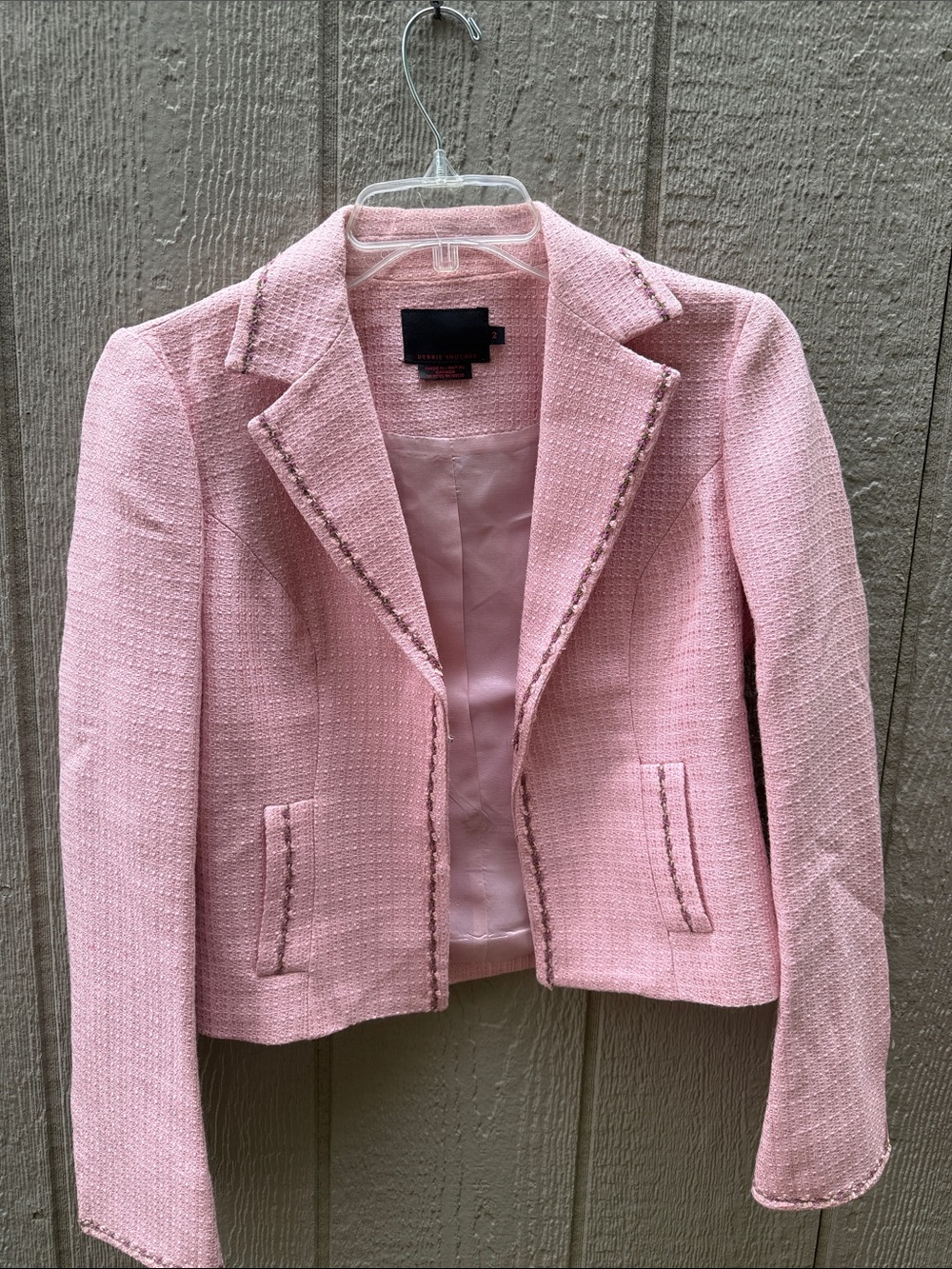 Debbie shuchat Light Pink Tweed Cropped Blazer size 2/4